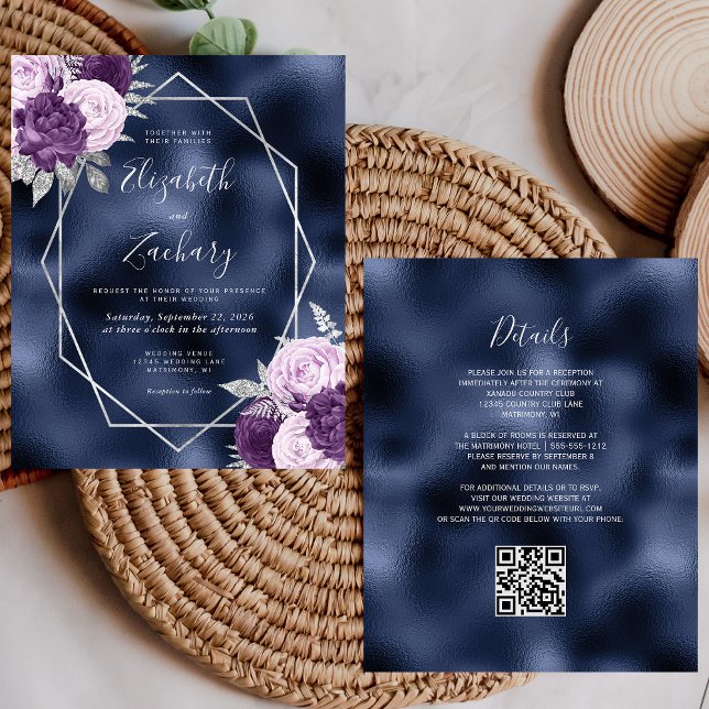 Budget Marine Lilac Silver Floral QR Code Mariage (Créateur téléchargé)