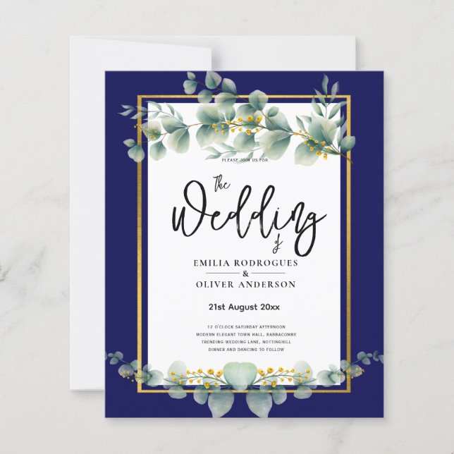BUDGET MARINE OR Eucalyptus Mariage Inviter QR COD (Devant)