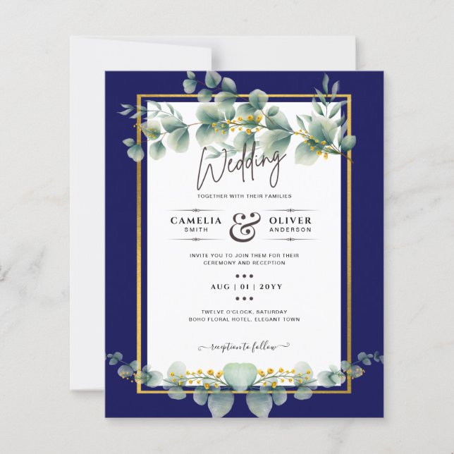 BUDGET MARINE OR Eucalyptus Mariage Inviter QR COD (Devant)