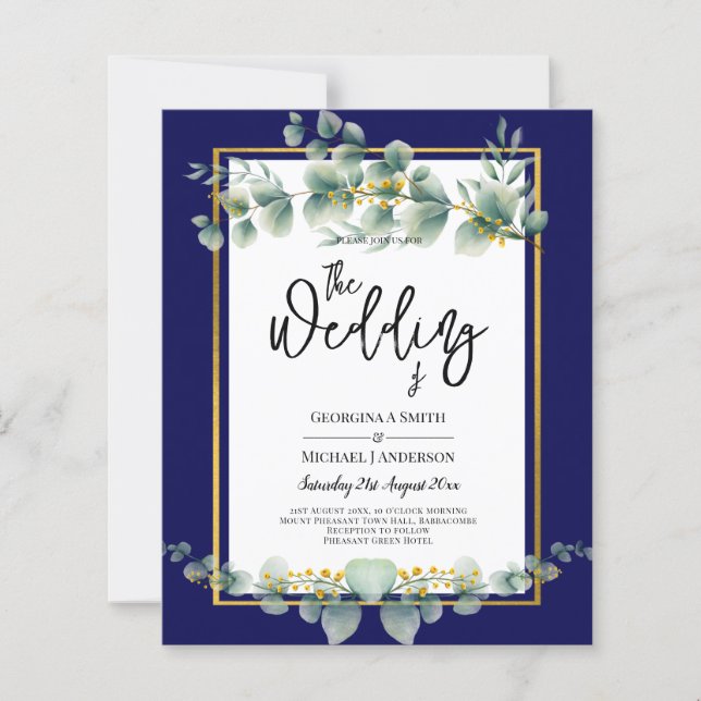 BUDGET MARINE OR Eucalyptus Mariage Inviter QR COD (Devant)