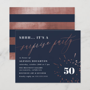 Budget Marine & Rose Gold Script Surprise Party