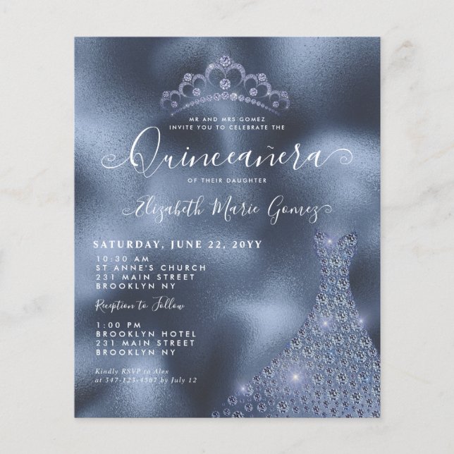 Budget Marine Royal Blue Diamond Tiara Quinceanera (Devant)