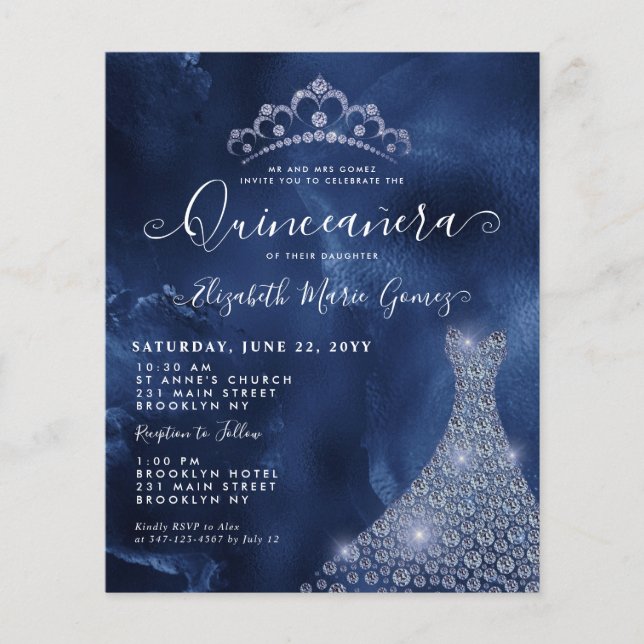 Budget Marine Royal Blue Diamond Tiara Quinceanera (Devant)