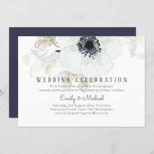 BUDGET Marine White Gold Floral Wedding Invitation