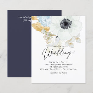 BUDGET Marine White Gold Floral Wedding Invitation