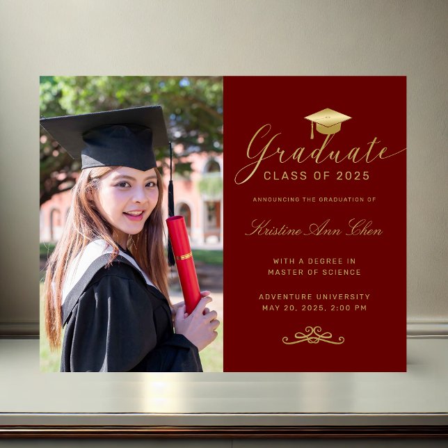 Budget Maroon Gold Formal Script Photo Graduation (Budget Maroon Gold Formal Script Photo Graduation)