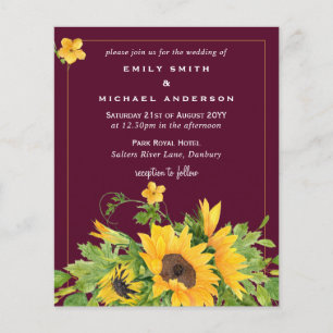 Budget Maroon Jaune Tournesols Mariage Invite