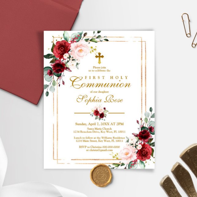Budget Marsala & Gold First Communion Invitation (Créateur téléchargé)