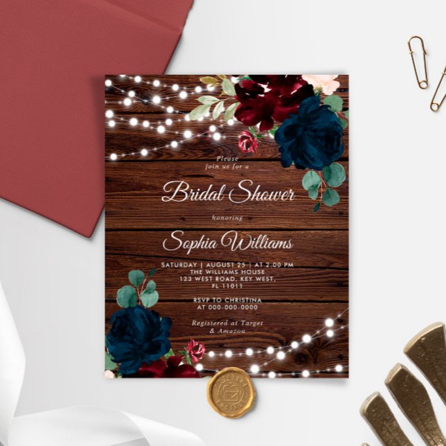 Budget Marsala & Marine Nuptiale Douche Invitation (Créateur téléchargé)