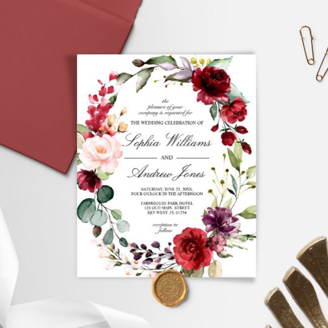 Budget Marsala Rose Floral Faire-part de mariage (Créateur téléchargé)