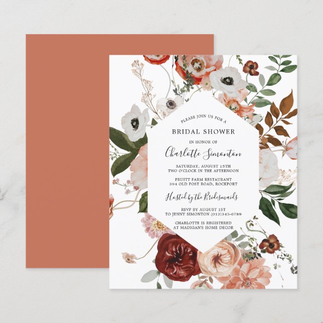 Budget Marsala rose nuptiale douche Invitation (Devant / Derrière)