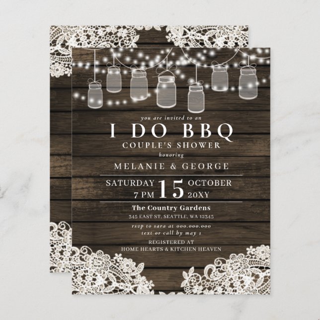 Budget mason jars BBQ Couples Douche Invitation (Devant / Derrière)