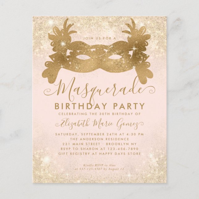 Budget Masquerade Blush Parties scintillant or ros (Devant)