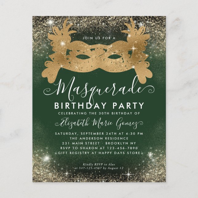Budget Masquerade Green Gold Glam Parties scintill (Devant)