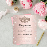 Budget Masquerade rose or argent parties scintilla<br><div class="desc">Pour une Masquerade élégante, pour un 50ème anniversaire (ou n'importe quel âge). Un arrière - plan à l'apparence métallique, rose, faux . Décoré avec de la poussière de parties scintillant en faux argent et un masque masqué. Personnalisez et ajoutez un nom, un âge et des détails de la fête. Le...</div>