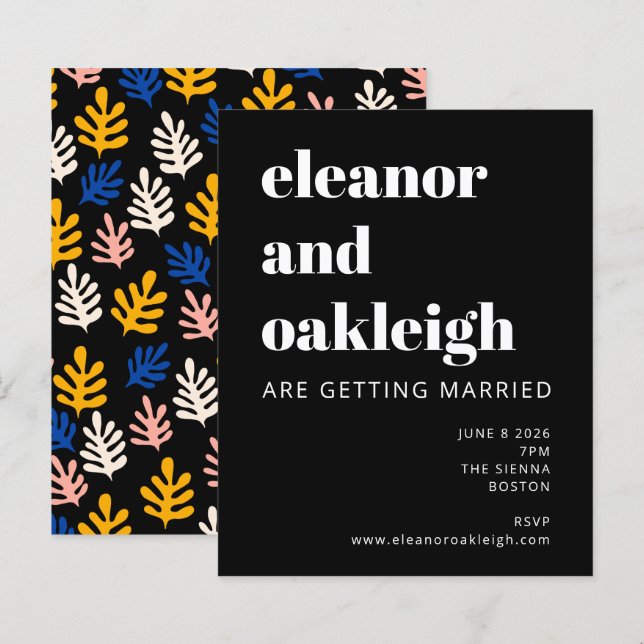 Budget Matisse Botanical Black Bold Wedding Invita (Devant / Derrière)