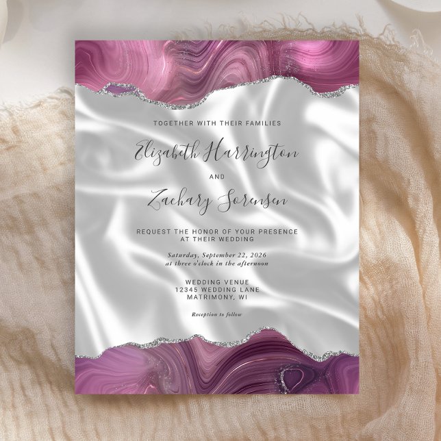 Budget Mauve Argent Agate Blanc Soie Mariage (Créateur téléchargé)