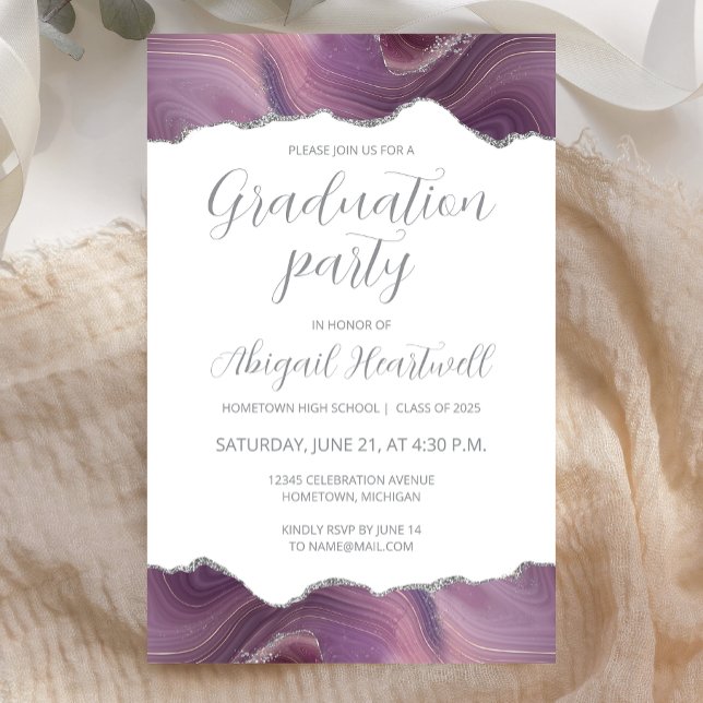 Budget Mauve Argent Agate Graduate Party Invitatio (Créateur téléchargé)