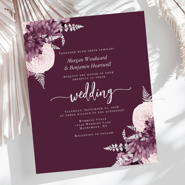 Budget Mauve Silver Floral Wedding Invite (Créateur téléchargé)