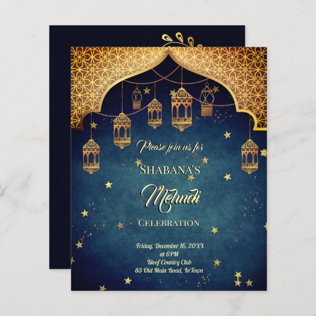 Budget Mehndi Arabian invitation de design marocai (Devant / Derrière)