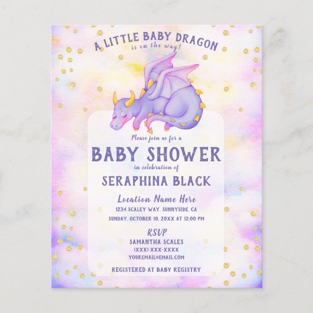 BUDGET Mélange Dragon violet Baby shower Invitatio (Devant)