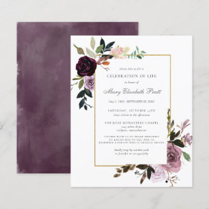 Budget Memorial Service Purple Floral Invitation