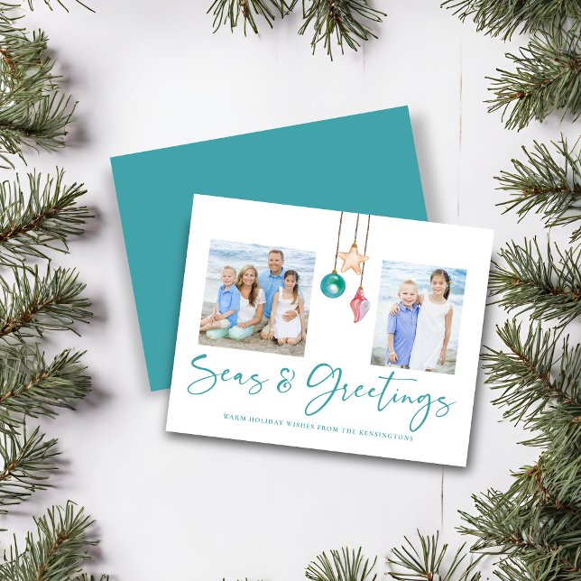 Budget Mer Turquoise et Salutations Shell (Budget Teal Seas and Greetings Shell Holiday Card)