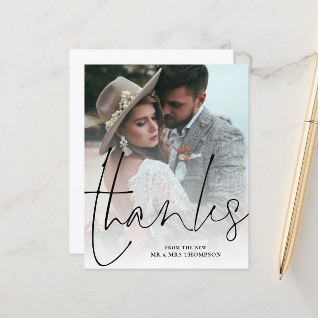 Budget Merci aux jeunes mariés Photo Mariage Merci (Devant/Arrière en situation)