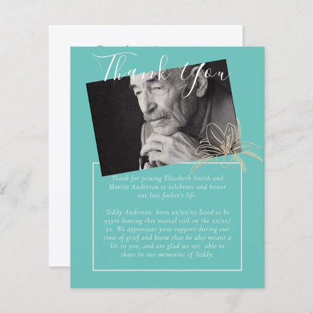 BUDGET Merci funéraire Photo Turquoise Lilly (Devant / Derrière)