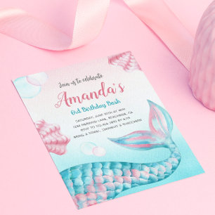 Budget Mermaid aquarelle Anniversaire Invitation