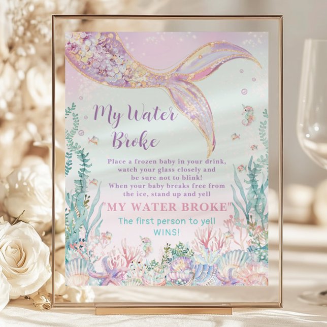 Budget Mermaid Baby shower My Water Brod Jeu amusa (whimsical-ethereal-rainbow-under-the-sea-mermaid-tail-budget-cheap-my-water-broke-funny-game)