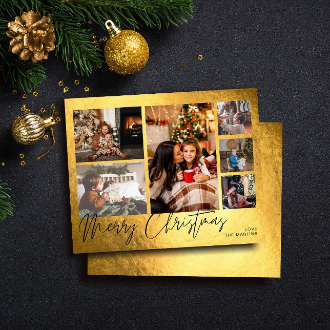 Budget Merry Christmas Faux Gold Foil Multi Photo (Créateur téléchargé)
