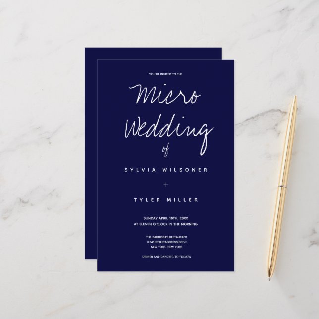 Budget Micro Mariage bleu foncé Typographie (Devant/Arrière en situation)