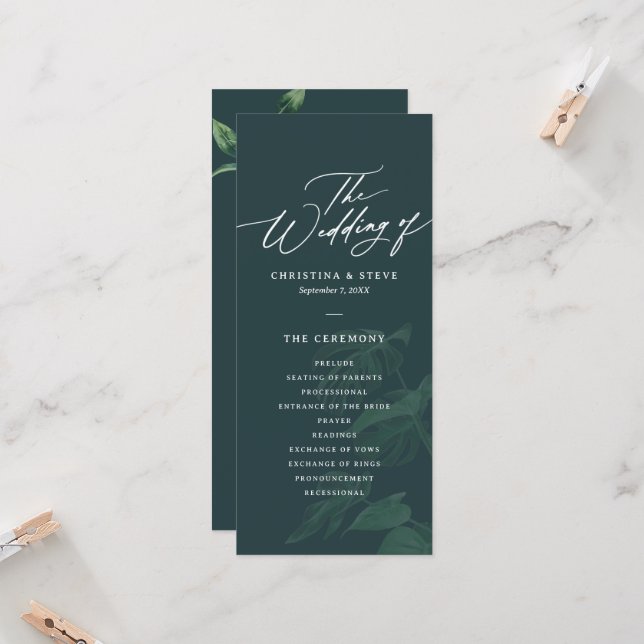 Budget Minimal and Chic Green Wedding Program (Devant/Arrière en situation)