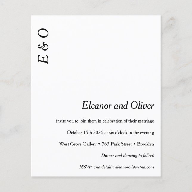 Budget Minimal Blanc Élégant Mariage Invitation (Devant)