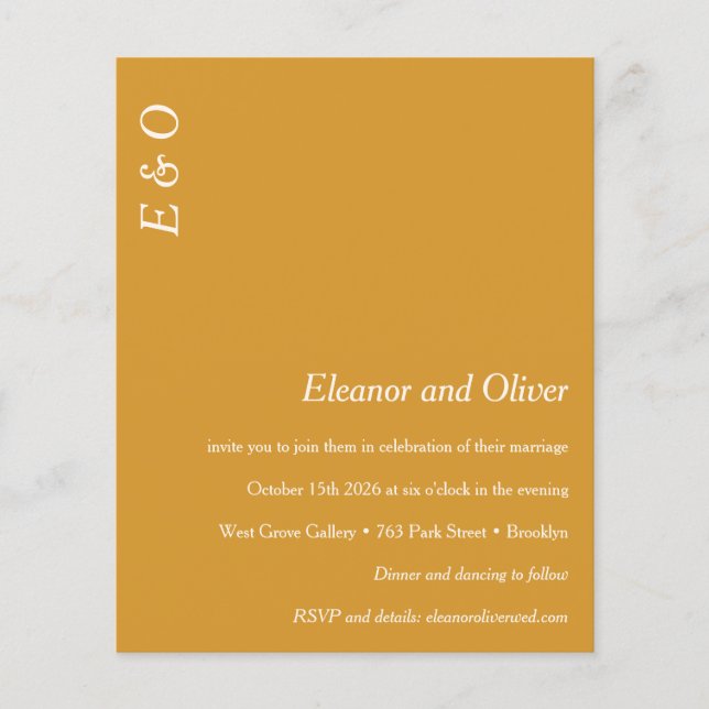 Budget Minimal Jaune Élégant Mariage Invitation (Devant)