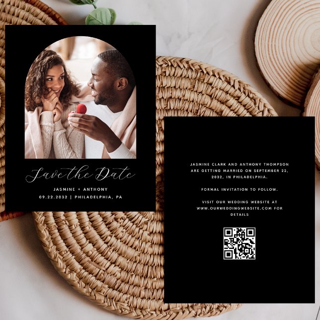Budget Minimal Photo Arch QR Noir Save the Date (Créateur téléchargé)