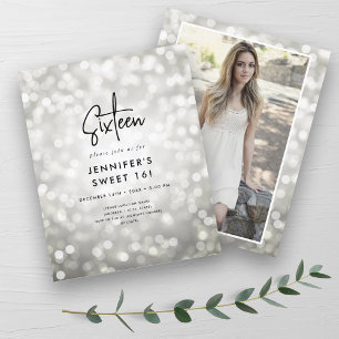 Budget Minimal Silver Glam Photo Sweet 16 Invitati
