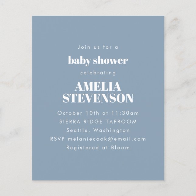 Budget minimaliste Baby shower Dusty Blue Invitati (Devant)