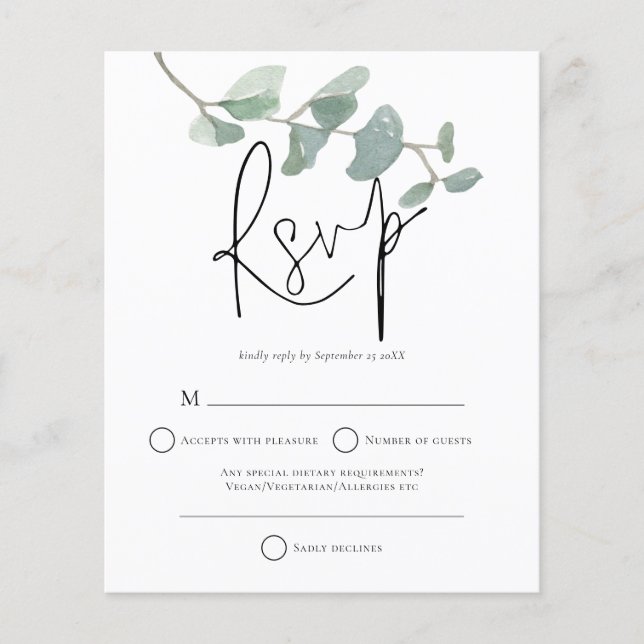 Budget Minimaliste Eucalyptus Mariage RSVP (Devant)