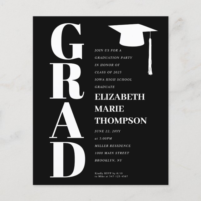 Budget Minimaliste GRAD Graduation Invitation (Devant)