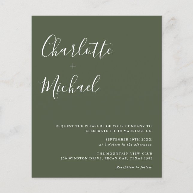 Budget minimaliste Mariage vert olive (Devant)