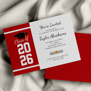 Budget Minimaliste Red White Graduation Invitation