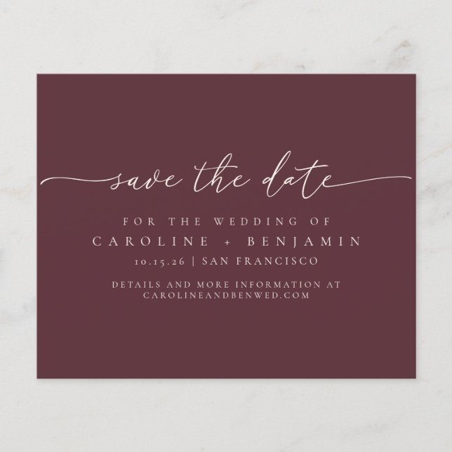 Budget Minimum Burgundy Script Mariage Date de sau (Devant)