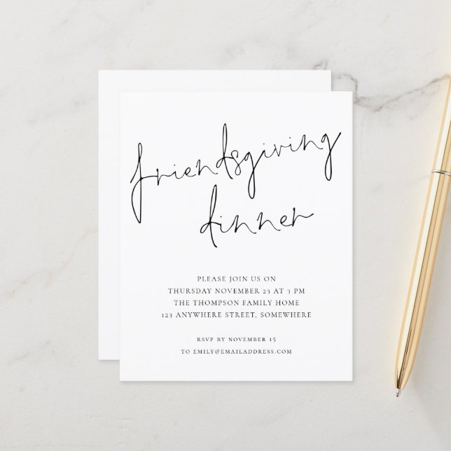Budget Minimum Friendsgiving Diner Invitation blan (Devant/Arrière en situation)