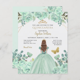Budget Mint Gold Princesse Quinceañera Invitation