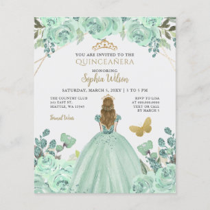 Budget Mint Gold Princesse Quinceañera Invitation