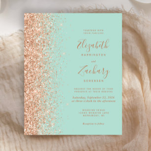 Budget Mint Green Peach Glitter Wedding Invite