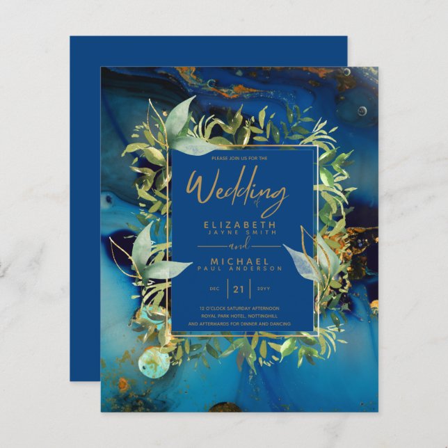 BUDGET Minuit Bleue Or Vert Mariage Invite (Devant / Derrière)