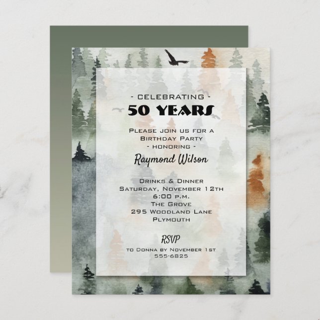 Budget Misty Forest Invitations d'anniversaire (Devant / Derrière)